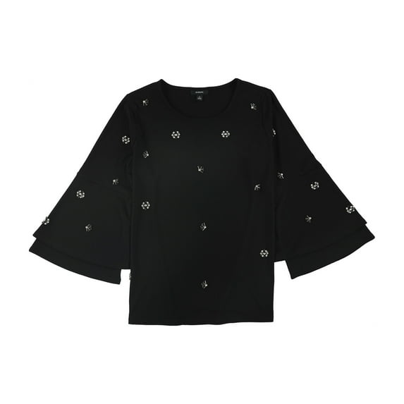Alfani Womens Embellished Pullover Blouse, Black, Plus Size, 0X