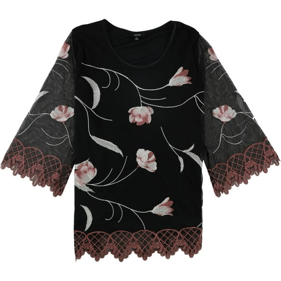Alfani Womens Embroidered Pullover Blouse, Black, Medium