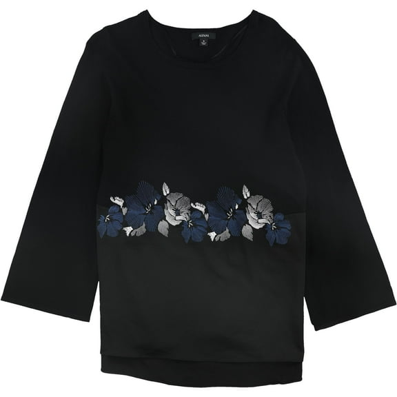 Alfani Womens Embroidered Tunic Blouse, Black, Medium