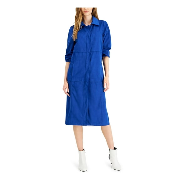 Alfani Womens Faux-Suede Jacket Maxi Dress, Blue, Medium