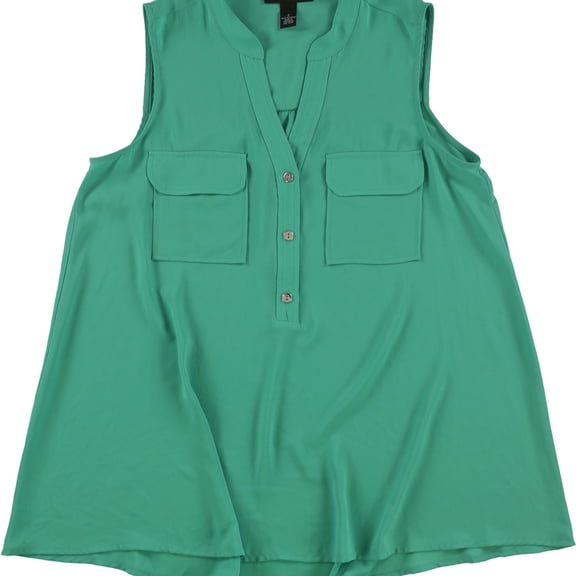 Alfani Womens Flap Pocket Pullover Blouse, Green, 2