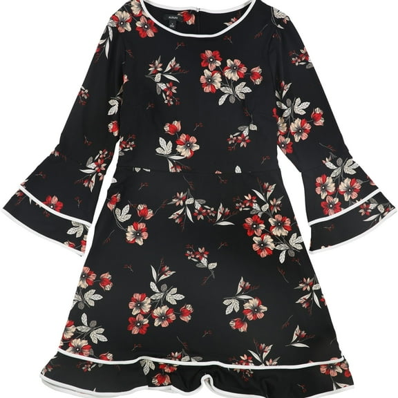 Alfani Womens Floral Fit & Flare Dress, Black, 14