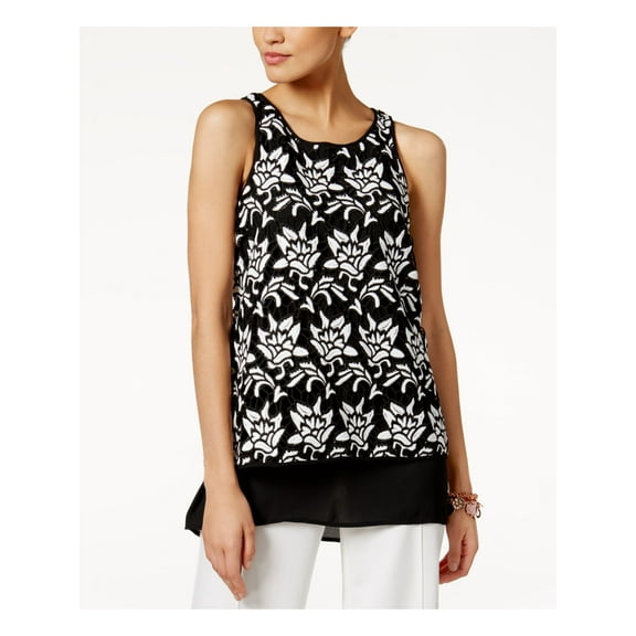 Alfani Womens Floral Knit Blouse, Black, 6