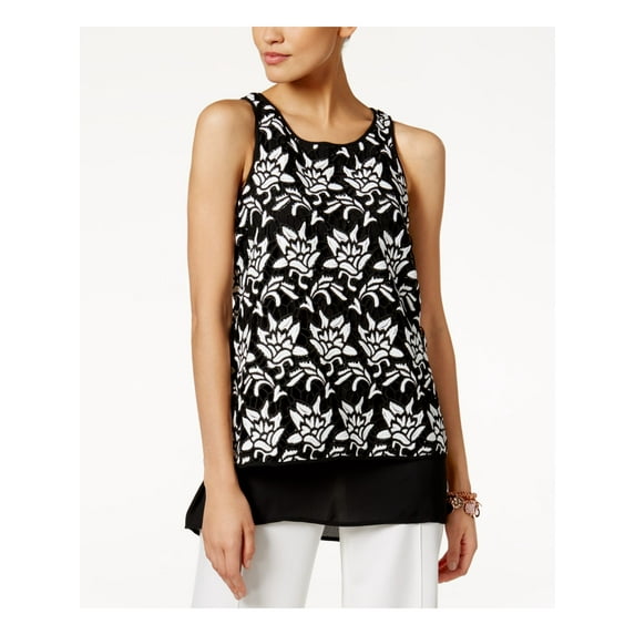 Alfani Womens Floral Knit Blouse, Black, 6