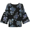 thumbnail image 1 of Alfani Womens Floral Knit Blouse, Black, X-Small, 1 of 2