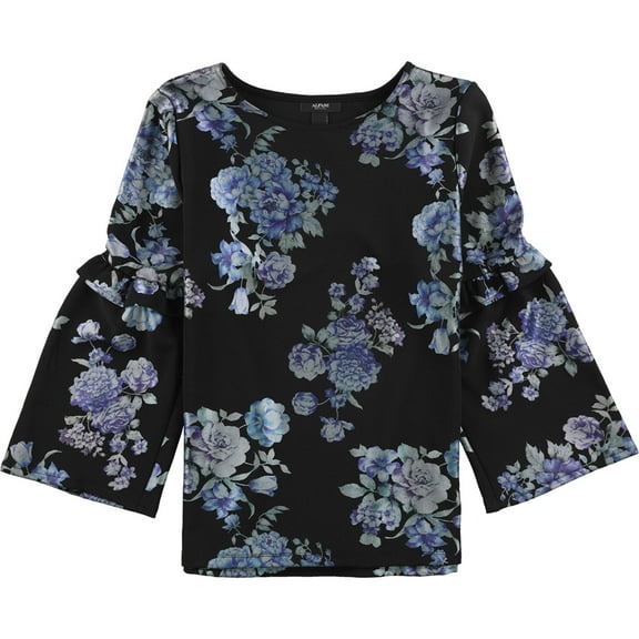 Alfani Womens Floral Knit Blouse, Black, X-Small