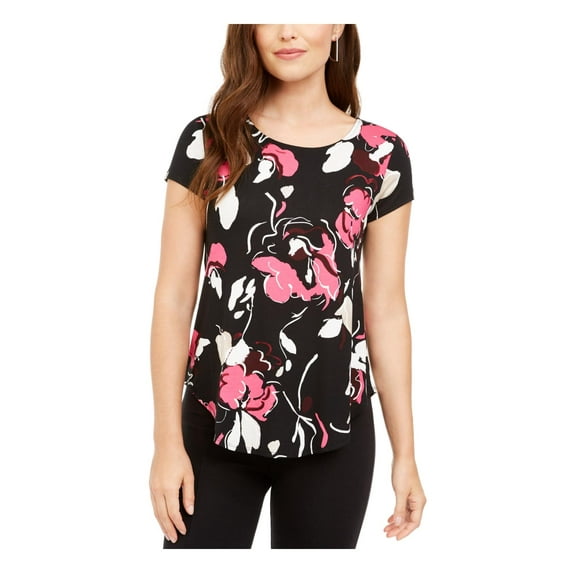 Alfani Womens Floral Print Boatneck Top