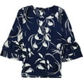 thumbnail image 1 of Alfani Womens Floral Print Ruffled Blouse, Blue, Small, 1 of 2