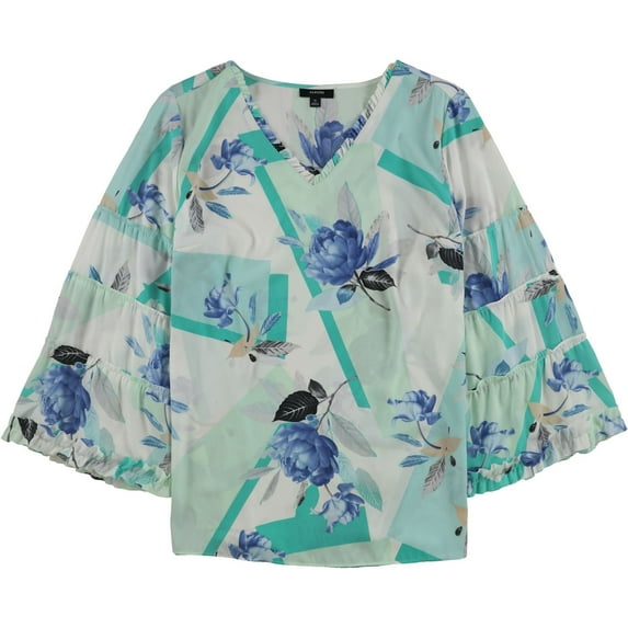 Alfani Womens Floral Ruffled Blouse, Green, Plus Size, 2X
