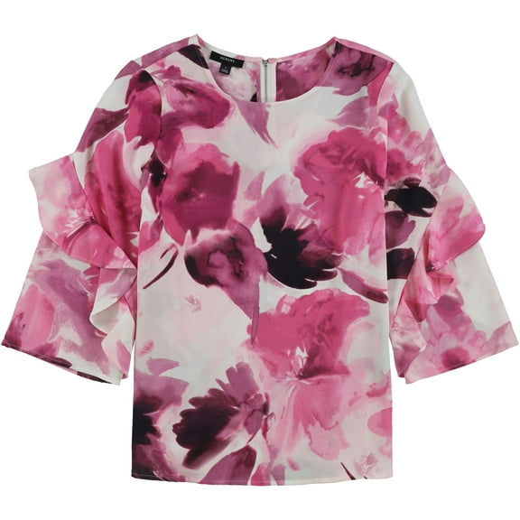 Alfani Womens Floral Ruffled Blouse, Pink, Petite, PS