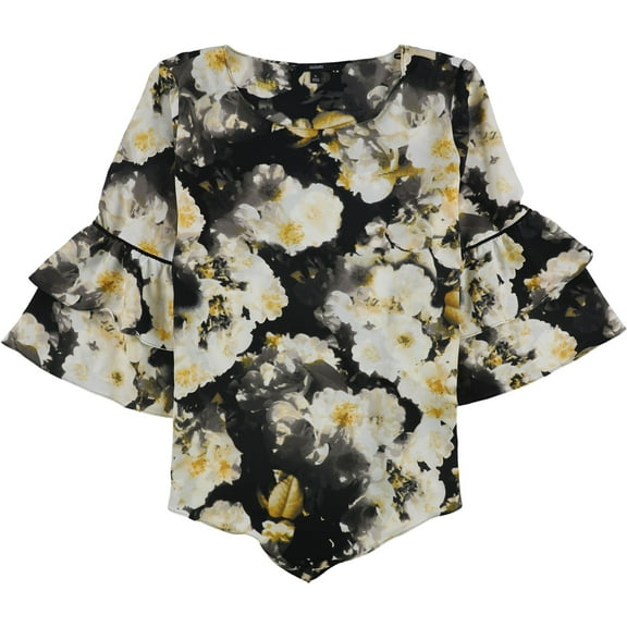 Alfani Womens Floral Tiered Sleeve Pullover Blouse, Black, XX-Large