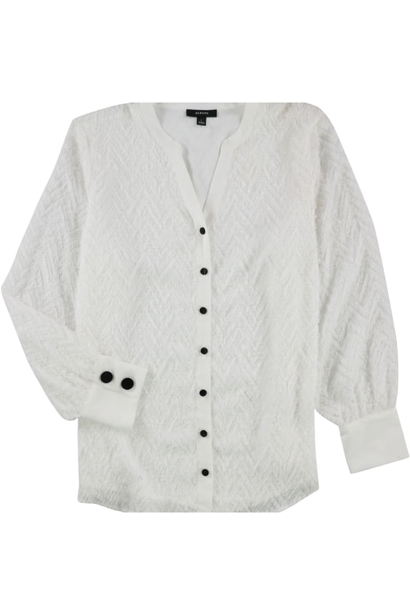 Womens Fringe Pattern Button Down Blouse, White, XX-Large