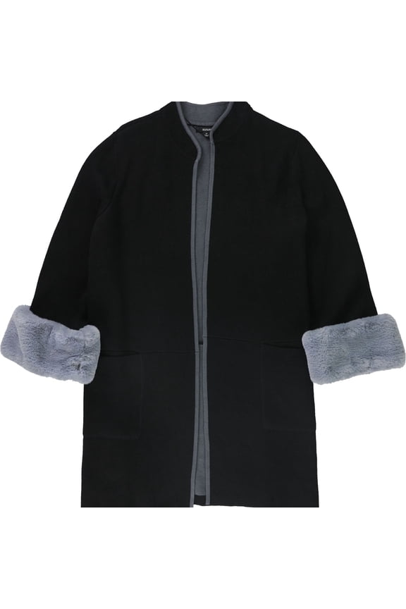 Womens Fur Cuff Cardigan Sweater, Black, Plus Size, 0X