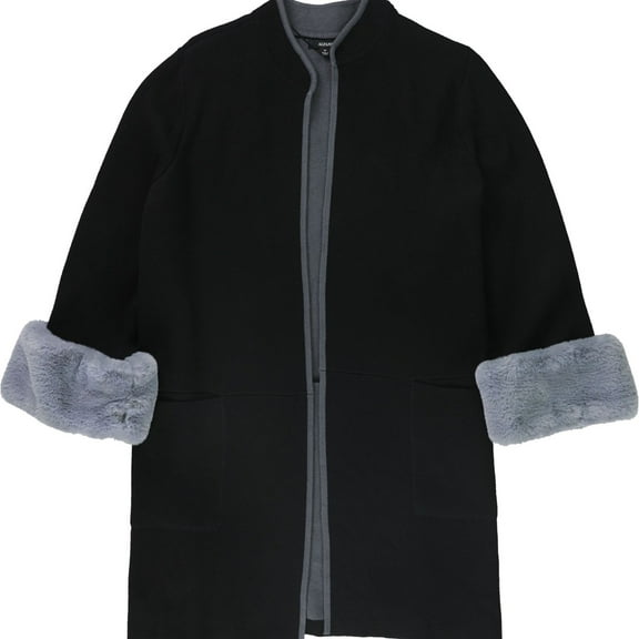 Alfani Womens Fur Cuff Cardigan Sweater, Black, 2X