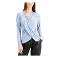 thumbnail image 1 of Alfani Womens Printed Draped V-Neck Pullover Blouse, Blue, Large, 1 of 3