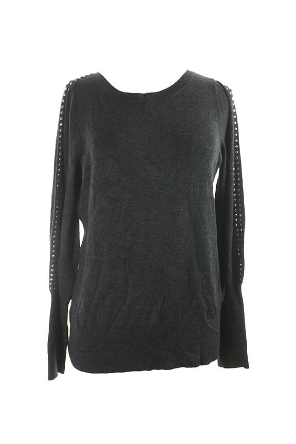 Womens Grey Embellished-Sleeve Sweater XS