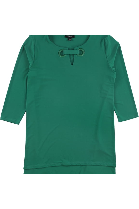 Womens Grommet Trim Keyhole Pullover Blouse, Green, X-Small