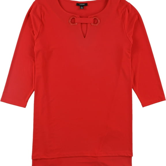 Alfani Womens Grommet Trim Keyhole Pullover Blouse, Red, Small