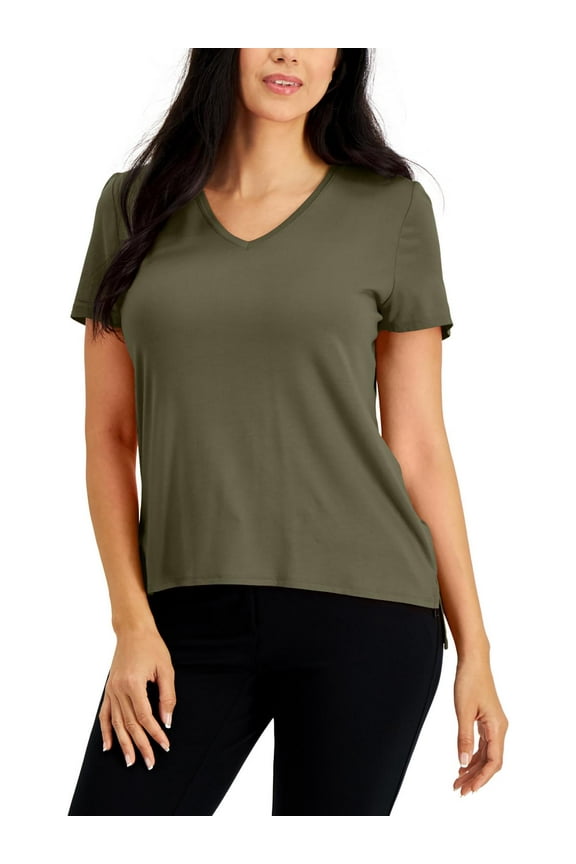 Womens Hi-Low V-Neck Pullover Top
