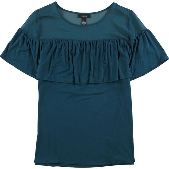 Alfani Womens Illusion Flounce Basic T-Shirt, Blue, Small