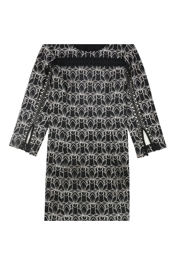 Womens Illusion-Lace Shift Dress, Black, 10