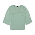thumbnail image 1 of Alfani Womens Illusion-Sleeve Pullover Blouse, Green, 3X, 1 of 2
