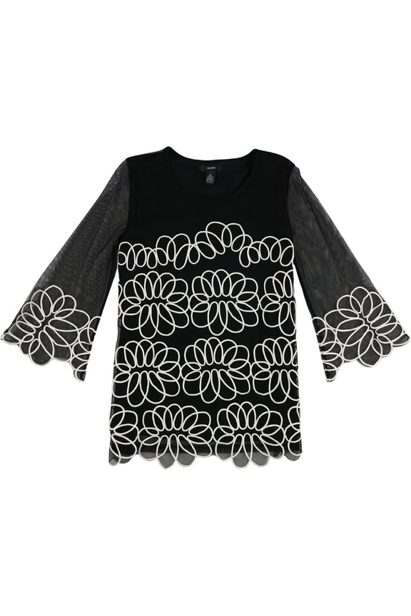 Womens Illusion Soutache Pullover Blouse, Black, Medium