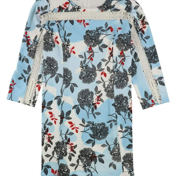 Alfani Womens Illusion Trim Shift Dress, Blue, 10