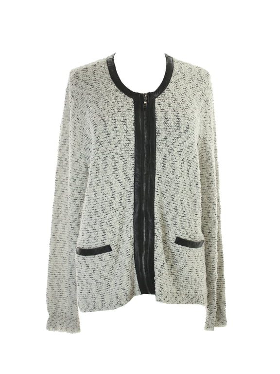 Womens Ivory Faux-Leather-Trim Textured Zip Jacket XS