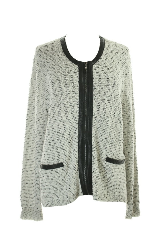 Womens Ivory Faux-Leather-Trim Textured Zip Jacket XS