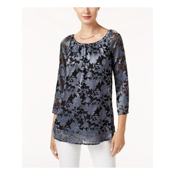 Alfani Womens Jacquard Knit Blouse, Metallic, Small