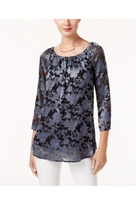 Womens Jacquard Knit Blouse, Metallic, Small