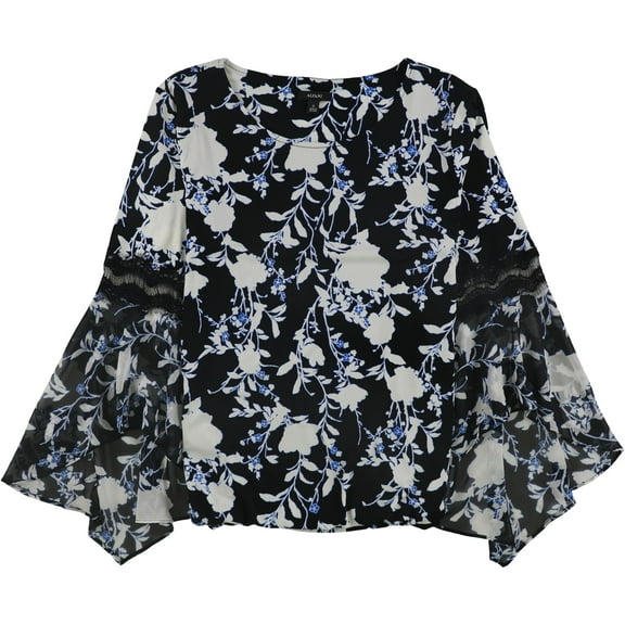 Alfani Womens Lace-Inset Pullover Blouse, Black, Small