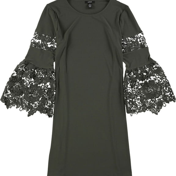 Alfani Womens Lace-Sleeve A-line Dress, Green, 4