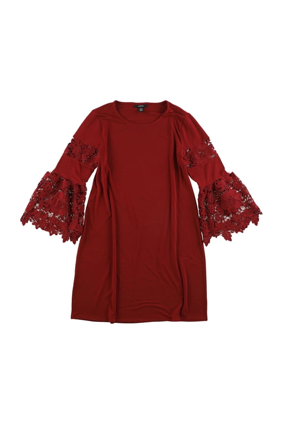Womens Lace-Sleeve A-line Dress, Red, 6