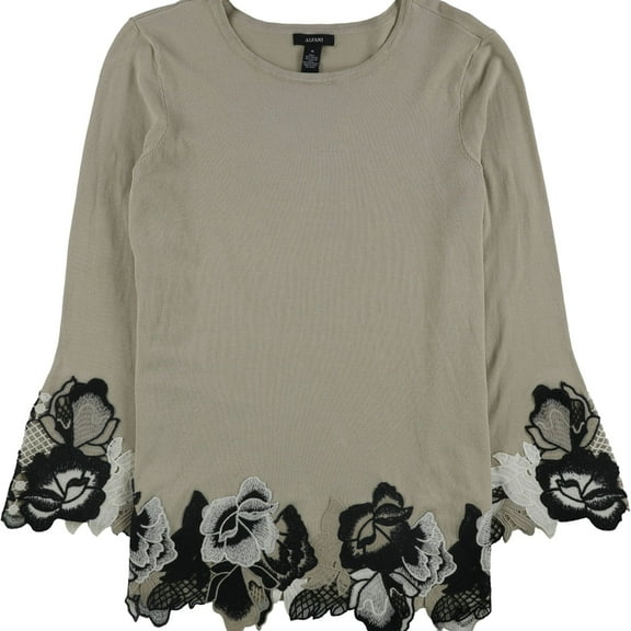 Alfani Womens Lace-Trim Pullover Sweater, Beige, Small