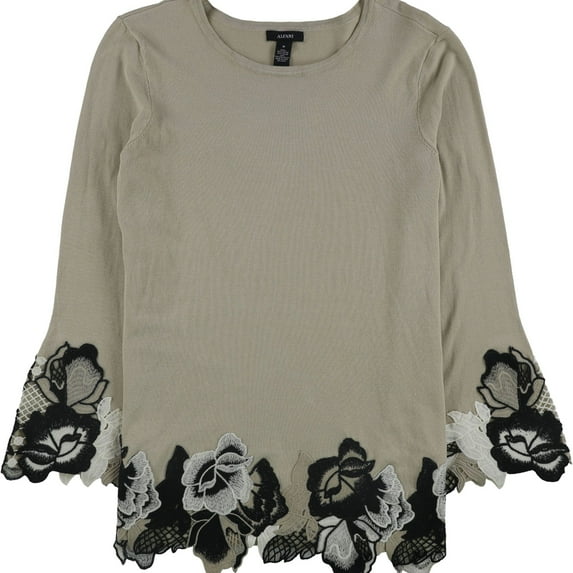 Alfani Womens Lace-Trim Pullover Sweater, Beige, Small