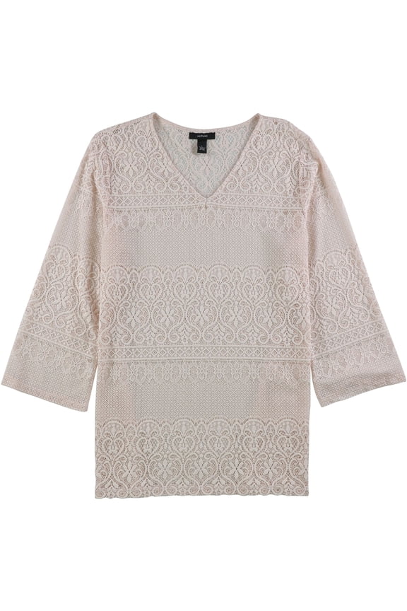 Womens Lace V-Neck Pullover Blouse, Pink, XX-Large