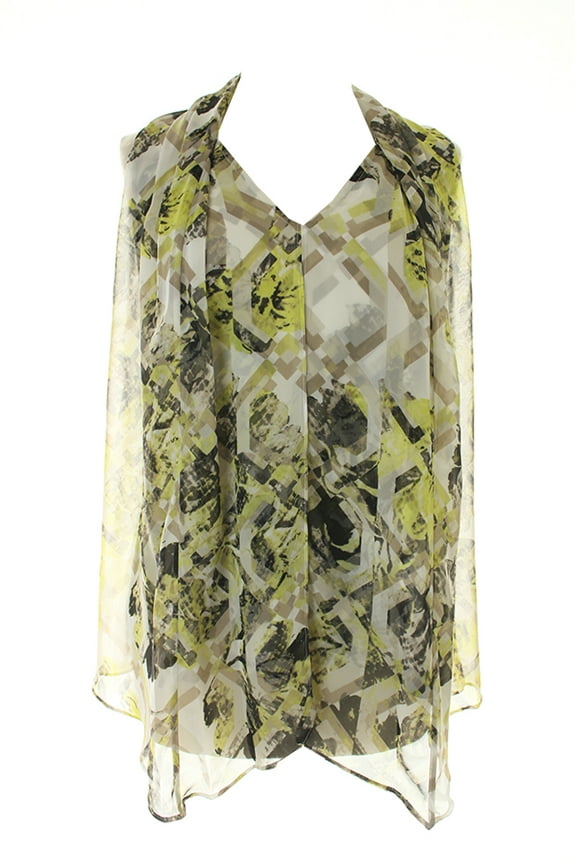 Womens Lime Sleeveless Geo-Print Draped Chiffon Top 4
