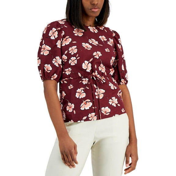 Alfani Womens Linen Floral Blouse