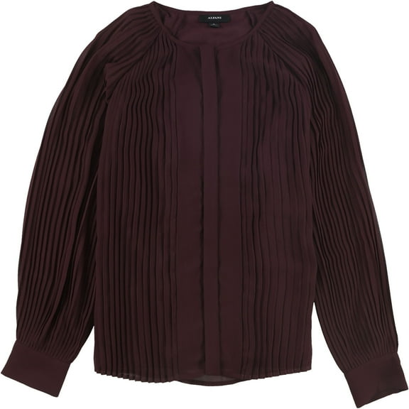Alfani Womens Long Sleeve Pleated Blouse Purple S
