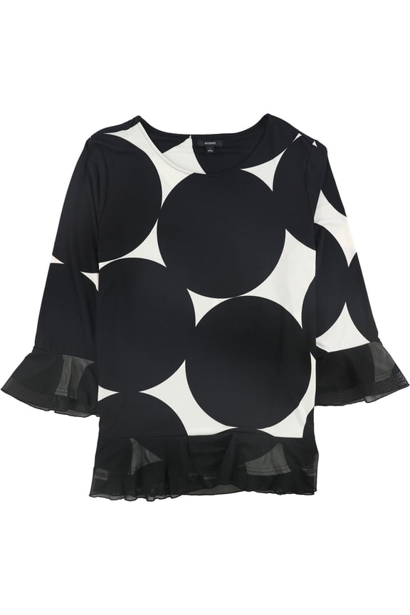 Womens Mesh-Trim Knit Blouse, Black, Small