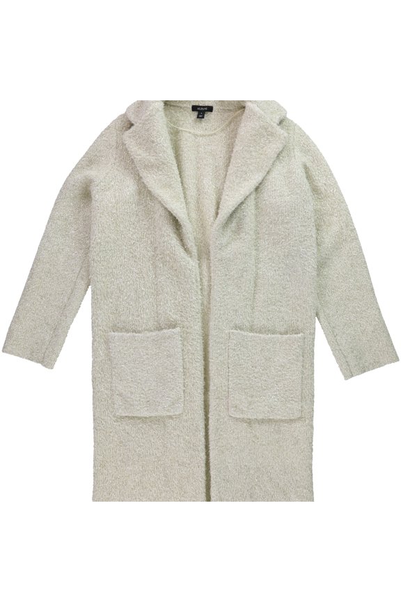 Womens Metallic Eyelash-Knit Coat, Off-White, Small