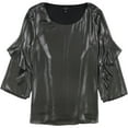 thumbnail image 1 of Alfani Womens Metallic Flounce Sleeve Pullover Blouse, Grey, X-Large, 1 of 2