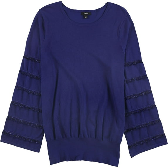 Alfani Womens Tiered Fringe Pullover Sweater, Blue, Small