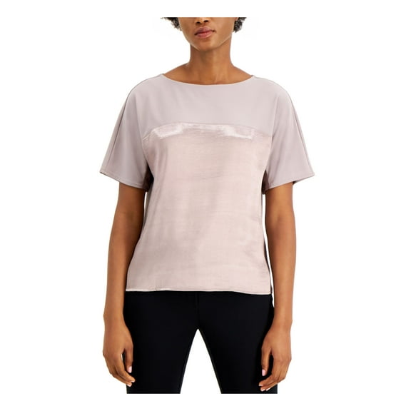 Alfani Womens Metallic-Panel Embellished T-Shirt, Beige, Medium