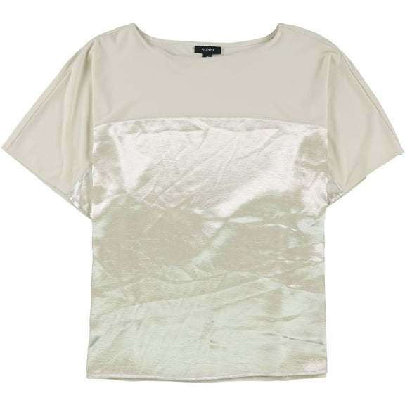 Alfani Womens Metallic-Panel Embellished T-Shirt, Beige, X-Small