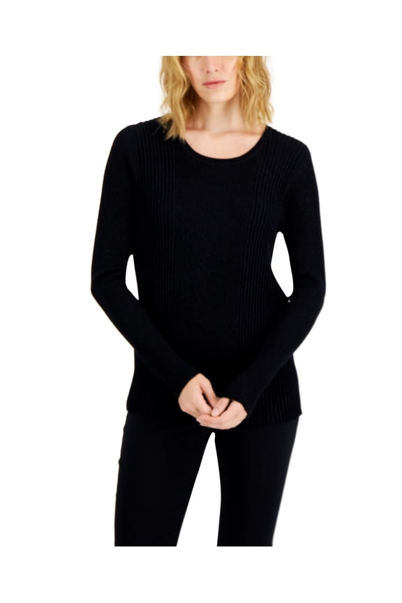 Womens Metallic Ribbed Sweater Deep Black M