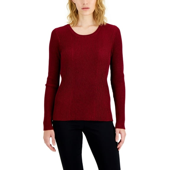 Alfani Womens Metallic Ribbed Sweater Red Burgundy M