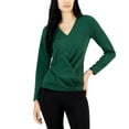 thumbnail image 1 of Alfani Womens Metallic Wrap Front Knit Top Cedar Balsam L, 1 of 1